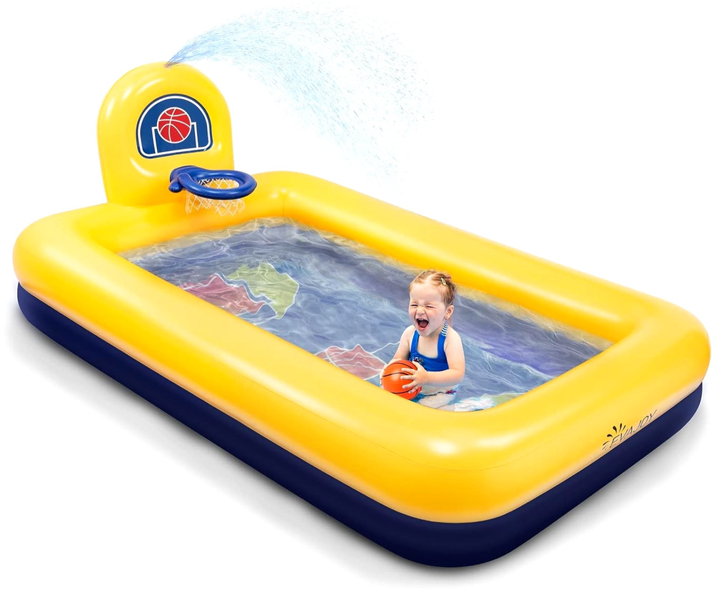 Evajoy Inflatable Kiddie Pool, 90" Kids Pool Basketball Summer Water Party Kit